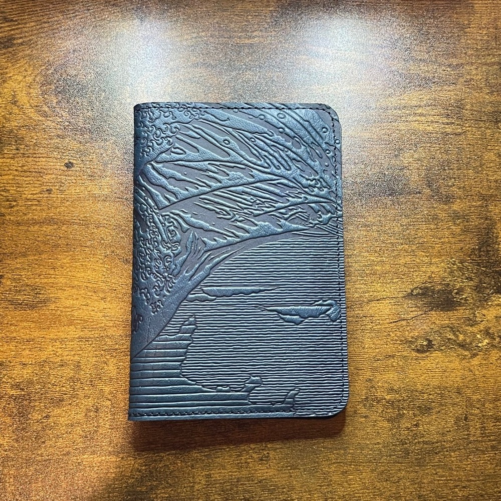 Oberon Design Navy Leather Great Wave Refillable 4"x6" Notebook Cover Hokusai